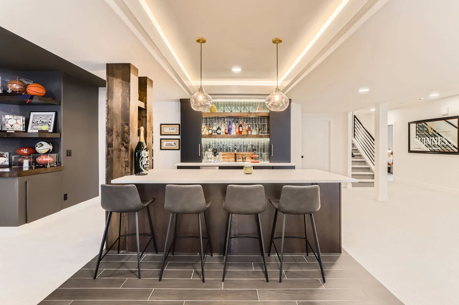 Custom basement bar completed by DG Home Pro in Erie, Colorado